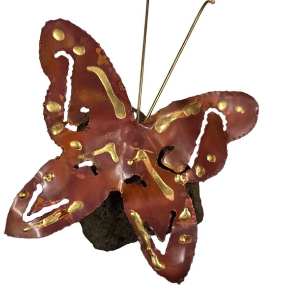 Metal Butterfly Sculpture Lava Rock Home Decor Art Vintage Mid Century Figurine - Picture 2 of 16